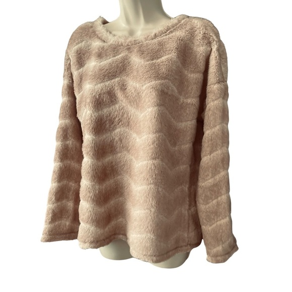 Dylan Chevron Faux Fur Long Sleeve Sweater Women's Size S Brown Tan Cozy - Picture 4 of 11